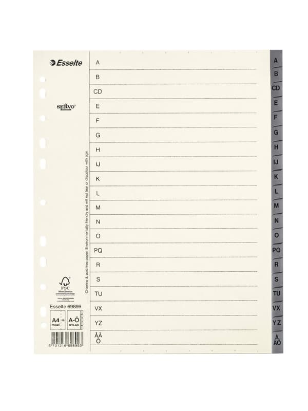 Pappregister Servo System A4+ A-Ö grå 10st
