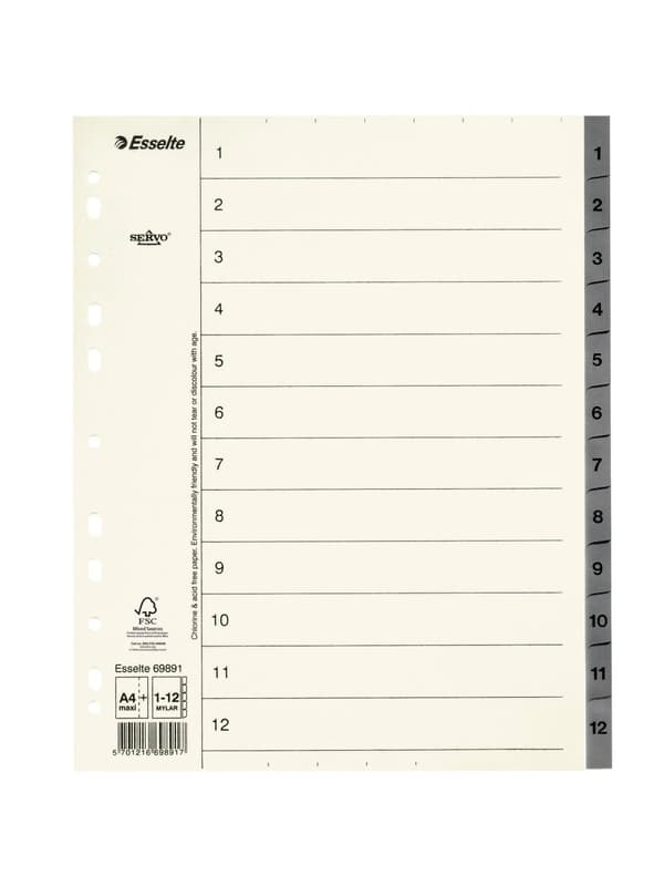 Pappregister Servo System A4+ 1-12 grå 10st