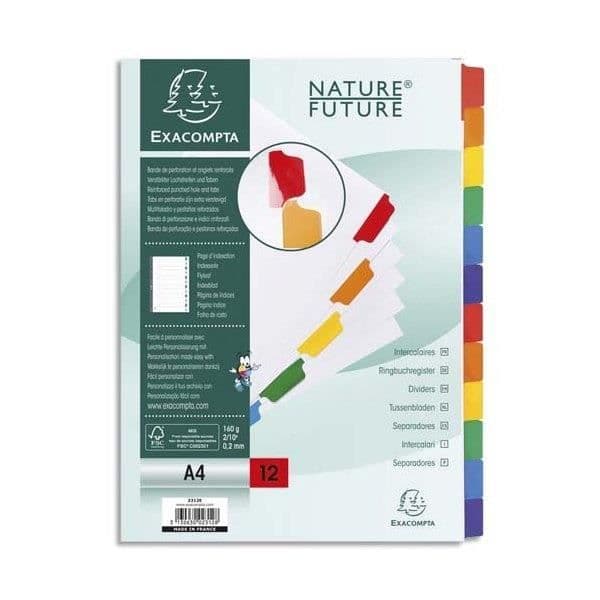 EXACOMPTA-SET MED 12-POSITIONSAVDELARE I 170G VITT KORT, MYLAR® TABS. FORMAT A4.