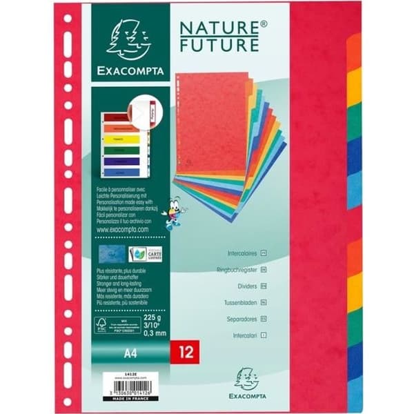 EXACOMPTA A4 glansiga kortavdelare 12 positioner 225g