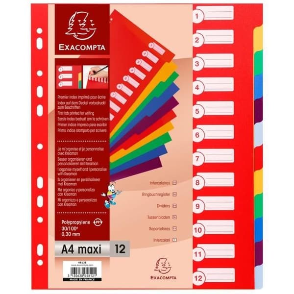 EXACOMPTA Polypropenavdelare A4 Maxi 30x100e 12 positioner