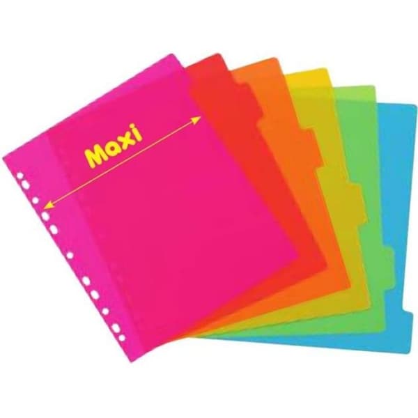 VIQUEL - Set med 6 avdelare för A4 Maxi format pärm - PVC - 24,5 x 30,5 cm - Neonfärger