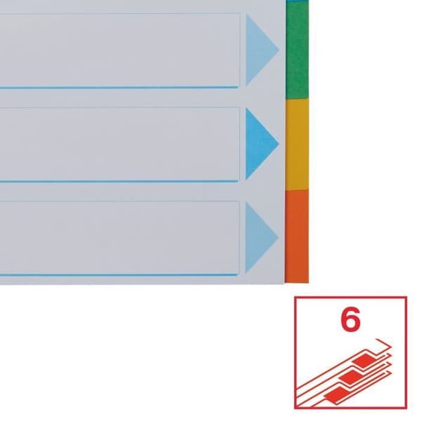 A4-avdelare - Esselte - 6 nycklar - Slitstark 160g/m² kartong - Färgade flikar - Universell perforering