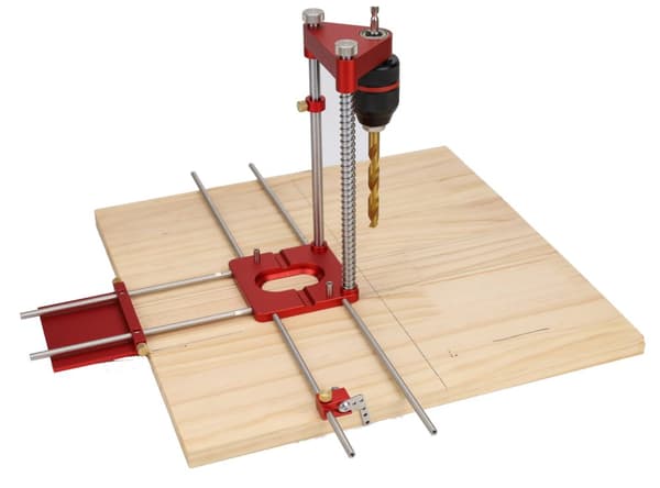 Uppgraderad all aluminiumlegering justerbar träbearbetningsborrguide med 8 st förlängningsstänger flipstopp och skiftnyckel