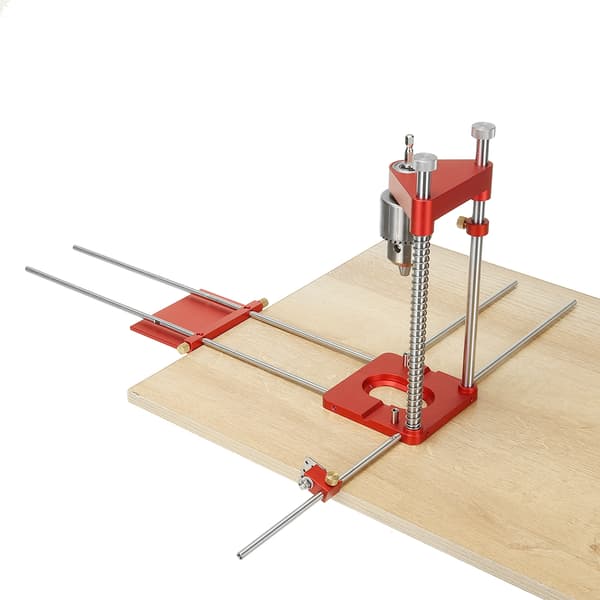 Uppgraderad all aluminiumlegering justerbar träbearbetningsborrguide med 8 st förlängningsstänger flipstopp och skiftnyckel