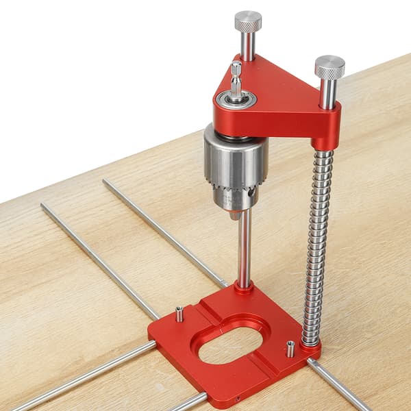 Uppgraderad all aluminiumlegering justerbar träbearbetningsborrguide med 8 st förlängningsstänger flipstopp och skiftnyckel