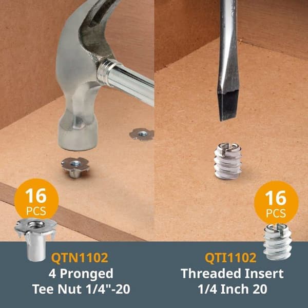 Powertec - 71127 - T-formad hårdvarusats med knoppar och 6,35 mm till 20 mm gänga | 128 stycken