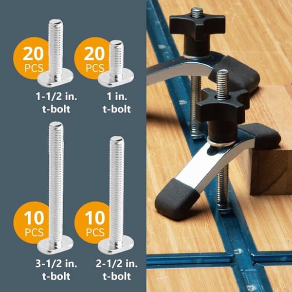 Powertec - 71127 - T-formad hårdvarusats med knoppar och 6,35 mm till 20 mm gänga | 128 stycken