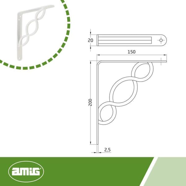 Fixeringsvinkel - AMIG - 12364 - Stål - 200x150mm - Max belastning 180kg