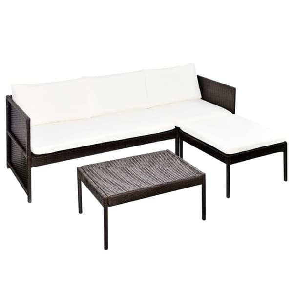 vidaXL Hagesofagruppe med puter 3 deler polyrotting brun