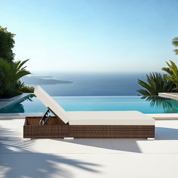 Sæt med liggestole + bord i polyrattan/aluminium - brun