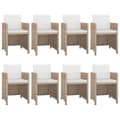 Miniatyrbillede 2 af 8: vidaXL udendørs spisebordssæt 9 dele med hynder polyrattan beige