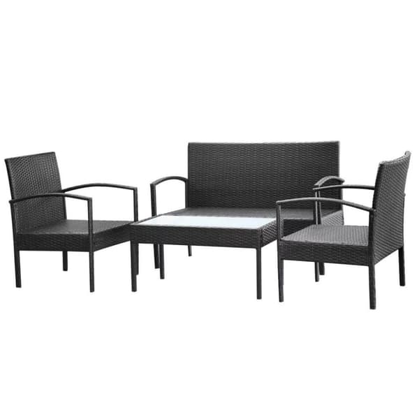 vidaXL Loungegrupp för trädgården med dynor 4 delar konstrotting svart