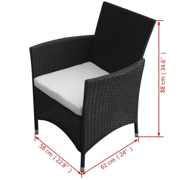 vidaXL udendørs spisebordssæt 9 dele med hynder polyrattan sort