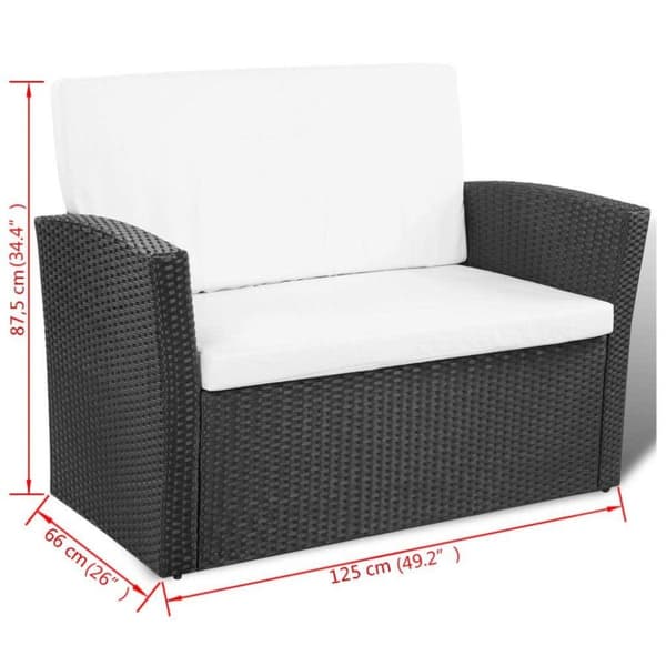 vidaXL Loungegrupp för trädgården med dynor 4 delar konstrotting svart