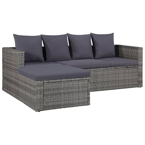 vidaXL haveloungesæt 4 dele med hynder polyrattan grå