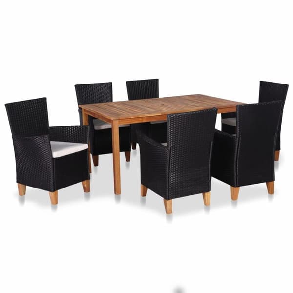 vidaXL udendørs spisebordssæt 7 dele polyrattan sort og brun