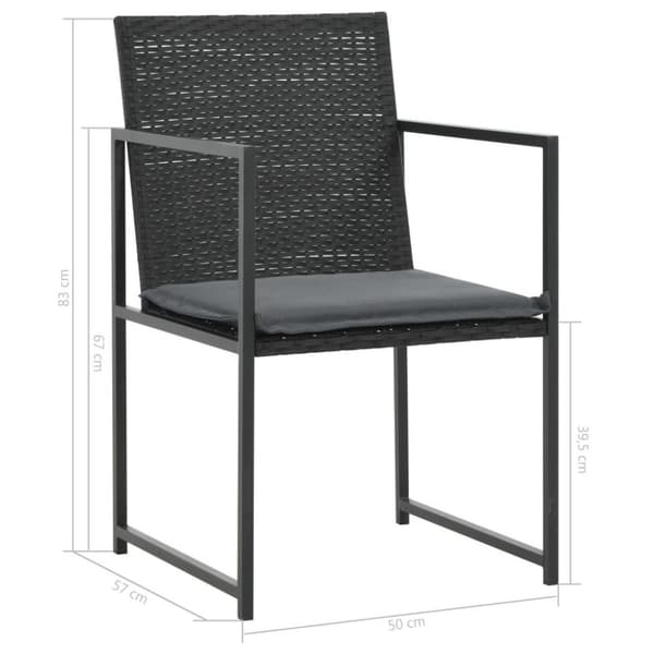 vidaXL udendørs spisebordssæt 7 dele med hynder polyrattan sort