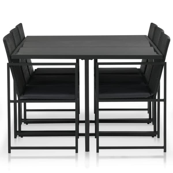 vidaXL udendørs spisebordssæt 7 dele med hynder polyrattan sort