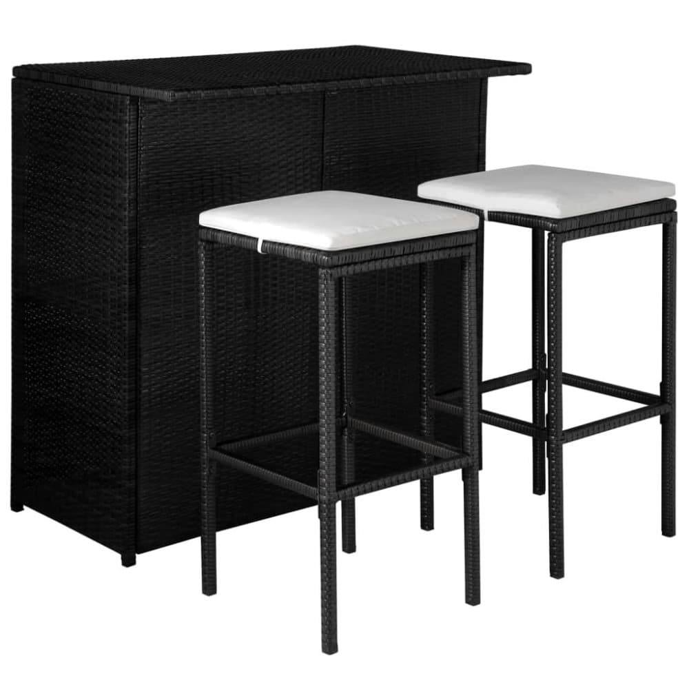 vidaXL Caféset med dynor 3 delar konstrotting svart
