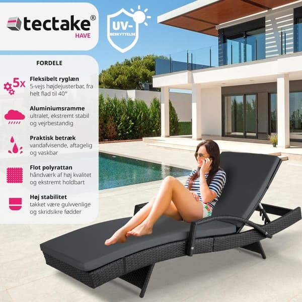 Polyrattan liggestol Océane - sort