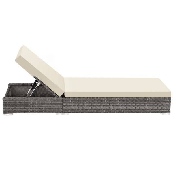 Sæt med liggestole + bord i polyrattan/aluminium - grå