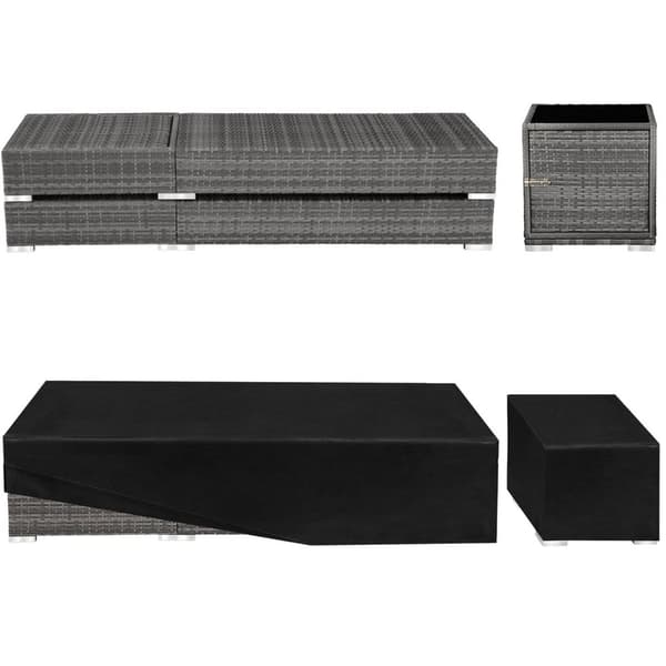Sæt med liggestole + bord i polyrattan/aluminium - grå