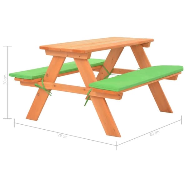 vidaXL picnicbord med bænke til børn 89 x 79 x 50 cm massivt grantræ