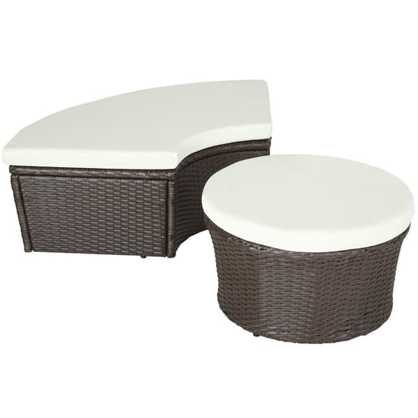 Rund daybed polyrattan med skygge - brunmeleret