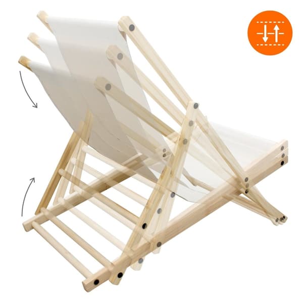 ECD Germany puinen kokoontaitettava kansituoli - 3 makuuasentoa - enintään 120 kg - beige - aurinkotuoli puutarhatuoli rentoutuva lepotuoli rantatuoli