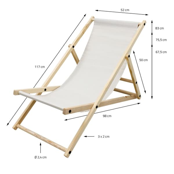 ECD Germany puinen kokoontaitettava kansituoli - 3 makuuasentoa - enintään 120 kg - beige - aurinkotuoli puutarhatuoli rentoutuva lepotuoli rantatuoli