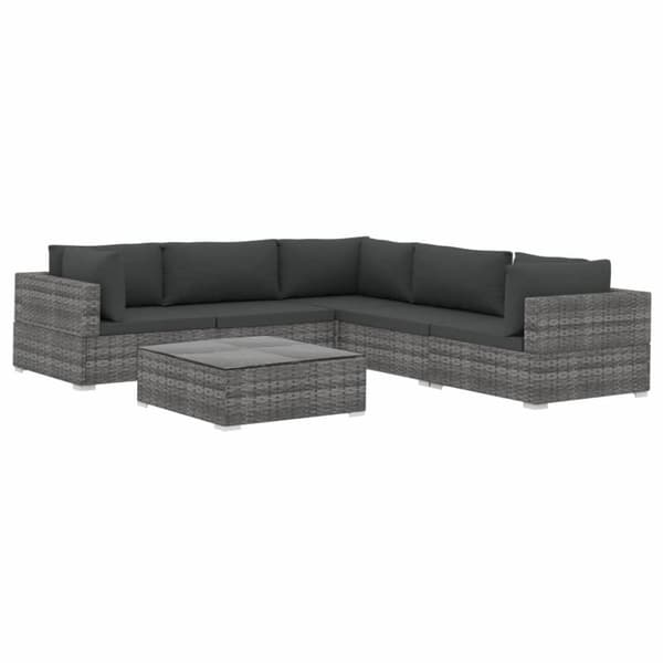 vidaXL Loungegrupp för trädgården med dynor 6 delar konstrotting grå