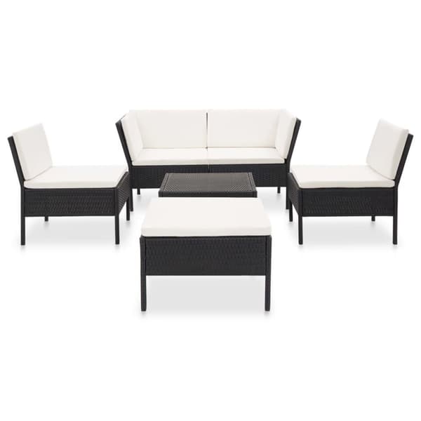 vidaXL haveloungesæt 6 dele med hynder polyrattan sort