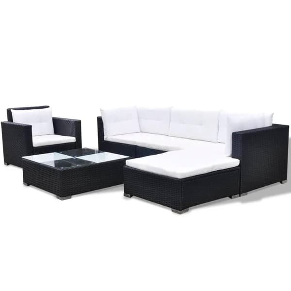 vidaXL haveloungesæt 6 dele med hynder polyrattan sort