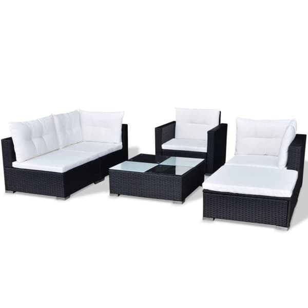 vidaXL haveloungesæt 6 dele med hynder polyrattan sort