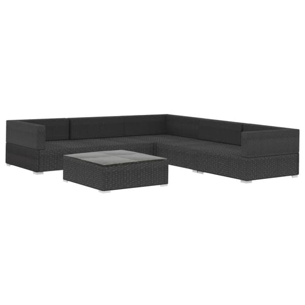 vidaXL haveloungesæt 6 dele med hynder polyrattan sort