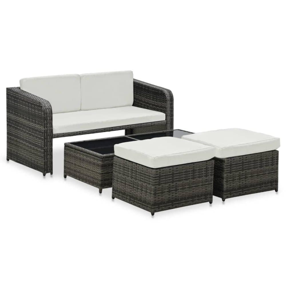 vidaXL Loungegrupp 4 delar med dynor konstrotting antracit