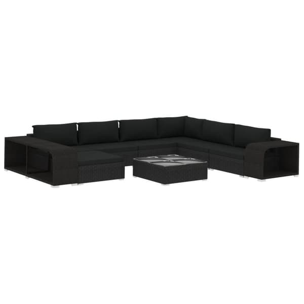 vidaXL haveloungesæt 10 dele med hynder polyrattan sort