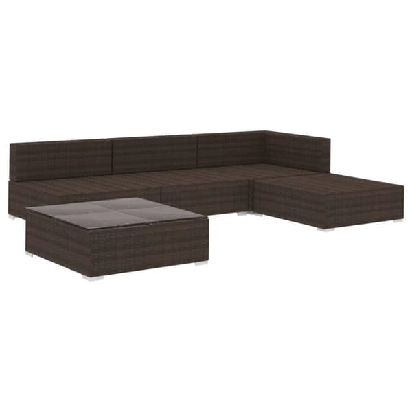 vidaXL haveloungesæt 5 dele med hynder polyrattan brun