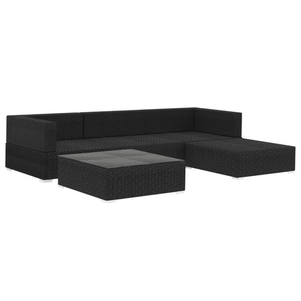 vidaXL haveloungesæt 5 dele med hynder polyrattan sort