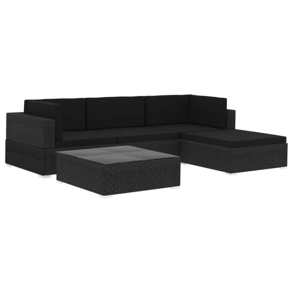 vidaXL haveloungesæt 5 dele med hynder polyrattan sort