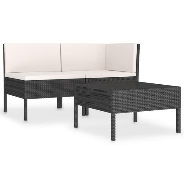 vidaXL loungesæt til haven 3 dele med hynder polyrattan sort
