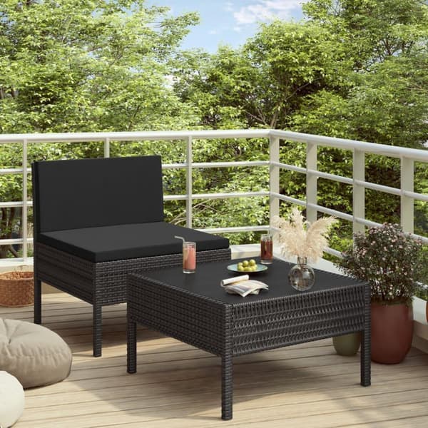 vidaXL loungesæt til haven 2 dele med hynder polyrattan sort