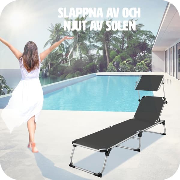 Solstol Aurelie aluminium, 6-faldigt justerbar - svart