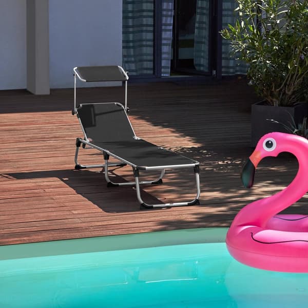 Solstol Aurelie aluminium, 6-faldigt justerbar - svart