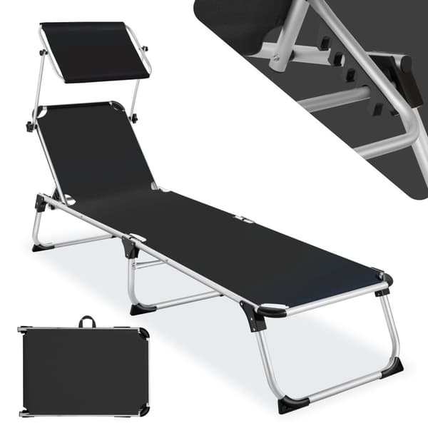 Solstol Aurelie aluminium, 6-faldigt justerbar - svart