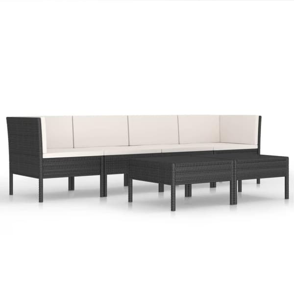 vidaXL loungesæt til haven 6 dele med hynder polyrattan sort