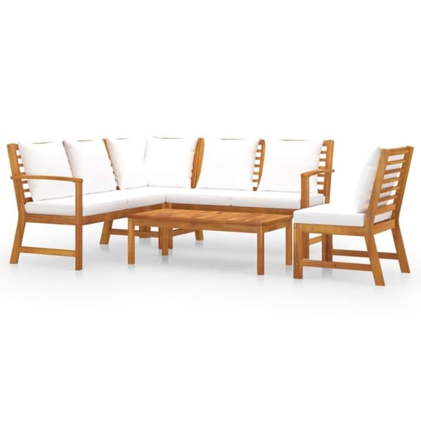 vidaXL Loungegrupp med dynor 5 delar gräddvit massivt akaciaträ