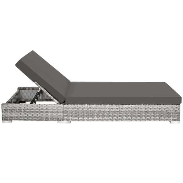 Sæt med liggestole + bord i polyrattan/aluminium - lysegrå