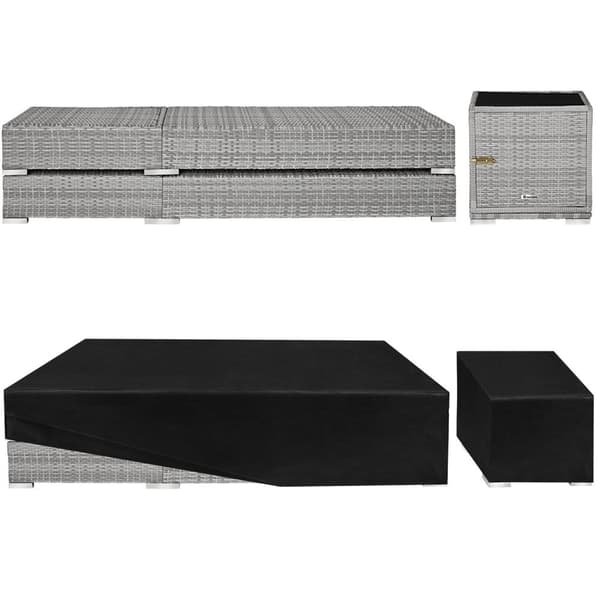 Sæt med liggestole + bord i polyrattan/aluminium - lysegrå